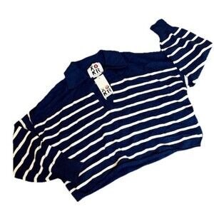 XOKR‎ Kerri Rosenthal retro 70's Radiant Heart stripes Polo Sweater NWT Medium